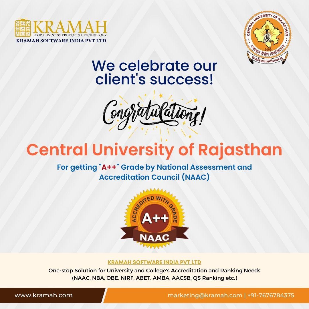 Central University of Rajasthan NAAC A++ Certification Banner