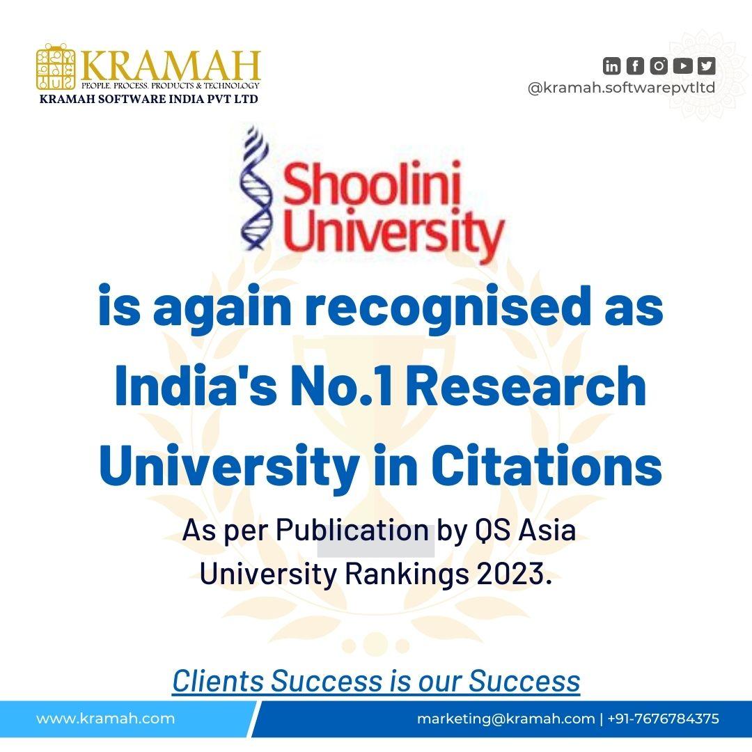 Shoolini University India No.1 Research University Citations QS Asia Rankings Graphic